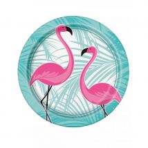 Décorations Hawai flamant rose (8 assiettes de 22cm)