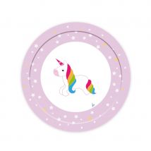Décoration licorne arc-en-ciel pour table (8 assiettes de 23cm)