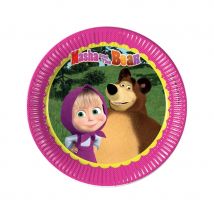 Déco Masha et Michka pour table d'anniversaire (8 assiettes de 23cm)