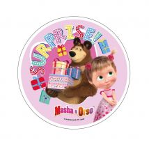 Disque Masha et Michka en azyme de 21 cm (Rose)