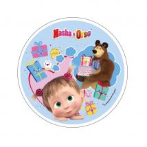 Disque Masha et Michka en azyme de 21 cm (Bleu)