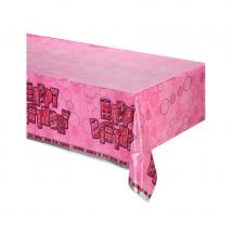 Nappe Happy Birthday en plastique (Rose)
