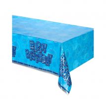 Nappe Happy Birthday en plastique (Bleu)