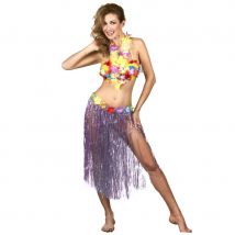 Pagne hawaïen de 80cm avec ceinture de fleurs (Violet)
