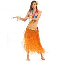 Pagne hawaïen de 80cm avec ceinture de fleurs (Orange)