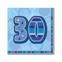Serviettes âge bleues, noires ou roses (30ans bleu)