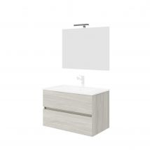 Composizione bagno 2 cassettoni con lavabo in ceramica e specchio con lampada led - HDcasa