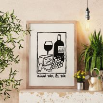 Affiche illustrée vin copain - Ainsi vin la vie - Idée cadeau Noël - Cadeau Homme - Cadeau Femme - Cadeau Papa - Cadeau Maman - Cadeau Crémaillère - 