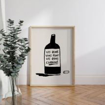 Affiche illustrée vin copain - Les bons copains - Idée cadeau Noël - Cadeau Homme - Cadeau Femme - Cadeau Papa - Cadeau Maman - Cadeau Crémaillère - 