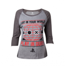 Playstation - Female Raglan Grey (T-SHIRT Donna )