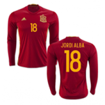 Maglia Manica Lunga Spagna Home 2016/17 (Jordi Alba 18)