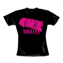 T-shirt Nirvana Stripey Pink. Produit officiel Emi Music