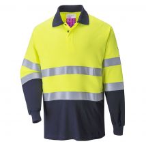 Modaflame Mens Flame Resistant Hi Vis 2-Tone Polo Shirt Yellow / Navy L