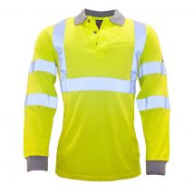 Modaflame Mens Flame Resistant Hi Vis Polo Shirt Long Sleeve Yellow 3XL