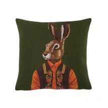Lovergreen - Coussin Lièvre Sur Fond Vert