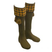 Walker & Hawkes - Chaussettes Pour Knickers Chessboard Shooting - Bracken / Ochre - Taille M
