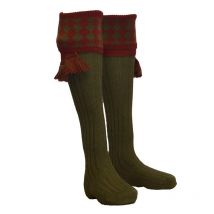 Walker & Hawkes - Chaussettes Pour Knickers Chessboard Shooting - Brick Red / Spruce - Taille L