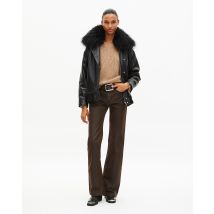 Leather Jacket With Removable Fur Collar Black - The Kooples