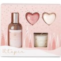 Style & Grace Utopia Relax and Bathe Gift Set 100ml Body Wash + 2 x 20g Heart Bath Fizzer + 30g Candle