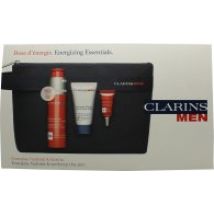 Clarins Men Gift Set 50ml Energizing Gel + 3ml Energizing Eye Gel + 30ml Active Face Wash + Bag