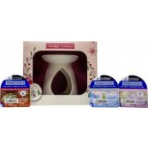 Yankee Candle Wax Melt Warmer Gift Set Ceramic Wax Melt Burner + 3 x 28g Wax Melts (Snow Globe Wonderland, Snowflake Kisses and Peppermint Pinwheels)