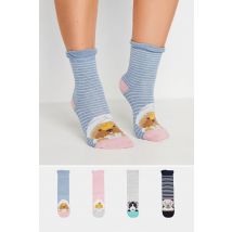 4 Pack Pink & Blue Dog & Cat Spa Ankle Socks