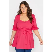 Yours London Curve Hot Pink Sweetheart Peplum Top, Women's Curve & Plus Size, Yours London