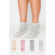 4 Pack Grey Animal Print Trainer Liner Socks