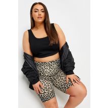 Limited Collection Curve Brown Leopard Print Cycling Shorts, Women's Curve & Plus Size, Limited Collection