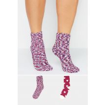 Yours 2 Pack Purple & Red Cosy Textured Ankle Socks