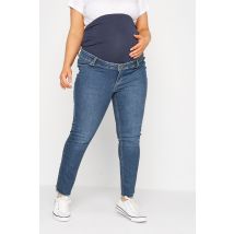 Bump It Up Maternity Curve Blue Stretch Straight Leg Jeans, Women's Curve & Plus Size, Bump It Up