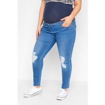 Bump It Up Maternity Curve Light Blue Ripped Stretch Ava Jeans With Comfort Panel