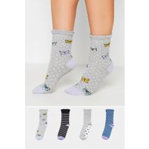 4 Pack Grey Butterfly Print Ankle Socks