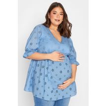 Bump It Up Maternity Curve Blue Broderie Anglaise Blouse
