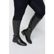 Black Faux Leather Buckle Knee High Boots In Wide E Fit & Extra Wide eee Fit, Women's Curve & Plus Size, Yours