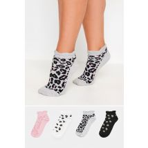 4 Pack Pink Leopard Print Trainer Liner Socks