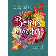 Petit Konijn - Moederdagkaart - bonusmoeder - bloemen