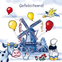 Old Dutch - Verjaardagskaart - ballon - molen