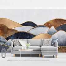 Fototapete Goldene Berge Aquarell