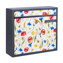 Briefkasten mit eigenem Text Aquarellierte Feldblumen mit Mohn
