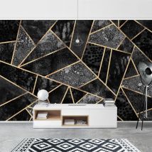 Mustertapete Graue Dreiecke Gold