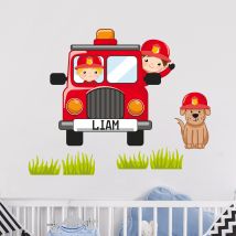 Wunschtext-Wandtattoo Kinderzimmer Feuerwehr-Set mit Wunschname