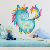 Wunschtext-Wandtattoo Kinderzimmer Einhorn mit Kindername Wunschtext Türkis