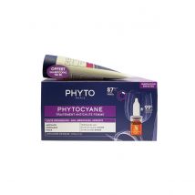 PHYTOCYANE Set Antichute Progressive Femme 12 fioles x 5ml + 1 shampooing 100ml - Chute progressive - Âge, Ménopause, Hérédité | Phyto