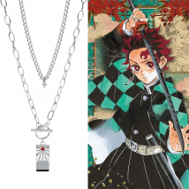 Fashion Anime Demon Slayer Double Necklace Kamado Tanjirou Pendant Cool Street Style Punk Hundred Matching Jewelry