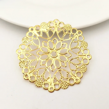 10 Pieces/lot 35/48mm 3 Colors Metal Filigree Circle Flower Slice Charms base Setting Jewelry DIY Components Findings