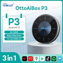 OTTOCAST P3 Android AI Box per Youtube Netflix Wireless CarPlay Android Auto TV Box per uscita HDMI Accessori auto Regalo per uomo