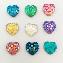 Hot 30PCS 12mm AB Resin heart flower Flat back Wedding buttons Child craft DIY C18