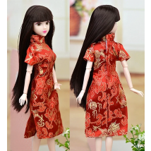High Quality Red Flower Handmade Dress For Barbie Doll Clothes Cheongsam Chinese Traditional Dress Vestido Qipao Evening Dresses