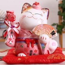 8 Inch Ceramic Maneki Neko Ornament Lucky Cat Money Box Japanese Couple Fortune Cat Feng Shui Wedding Gift Centerpiece